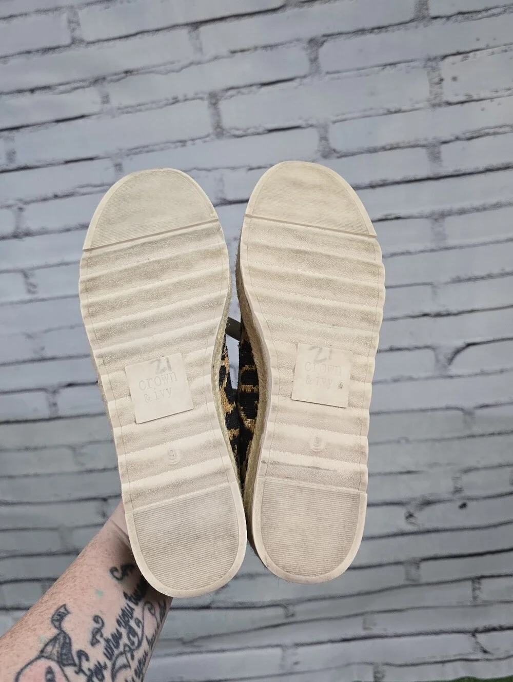 Crown & Ivy Dolly Espadrille Stacked Sole Leopard Woven Canvas Shoes Size 9